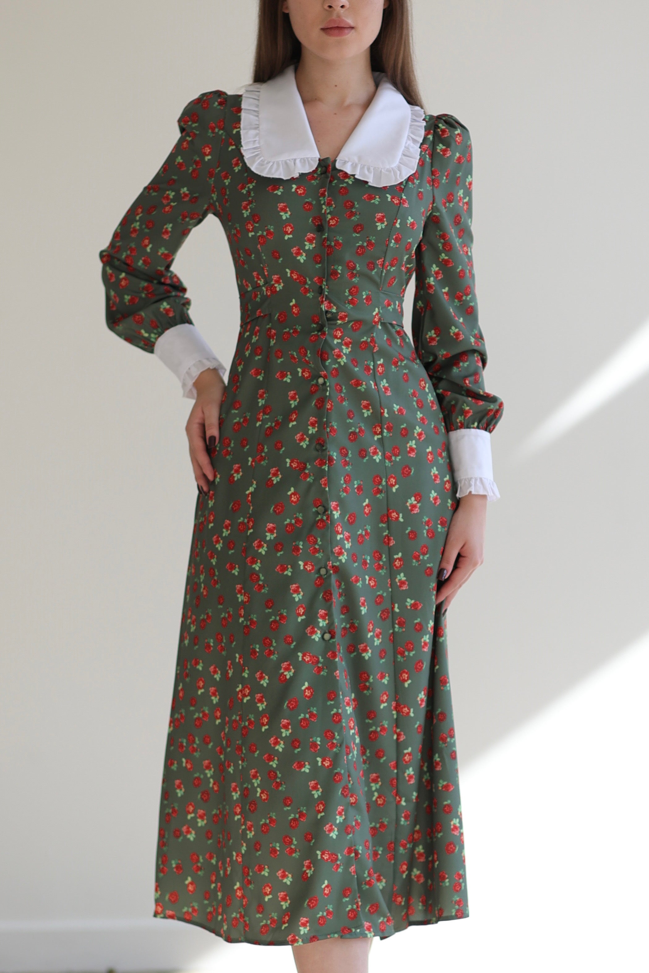 “ParTea Time” Modest Dress - Green and Berry Red